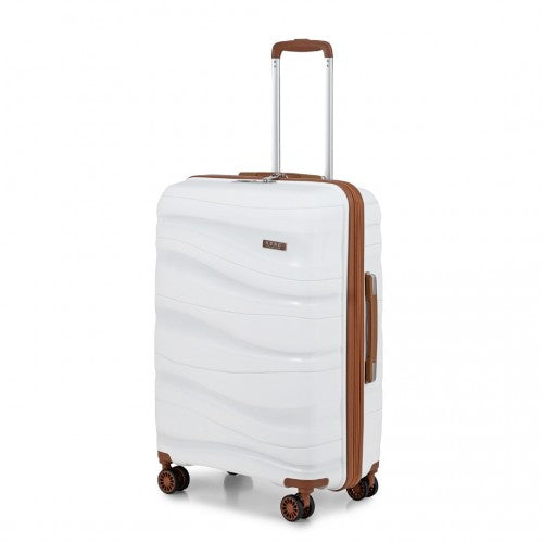 K2094L - Kono 28 Inch Lightweight Polypropylene Hard Shell Suitcase With TSA Lock - Cream | Neil's Luggage Store
