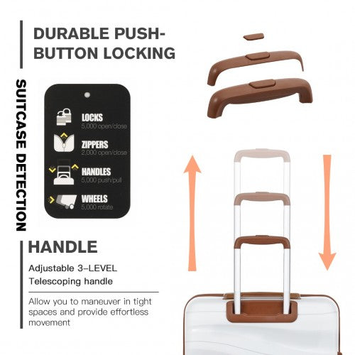K2094L - Kono 28 Inch Lightweight Polypropylene Hard Shell Suitcase With TSA Lock - Cream | Neil's Luggage Store