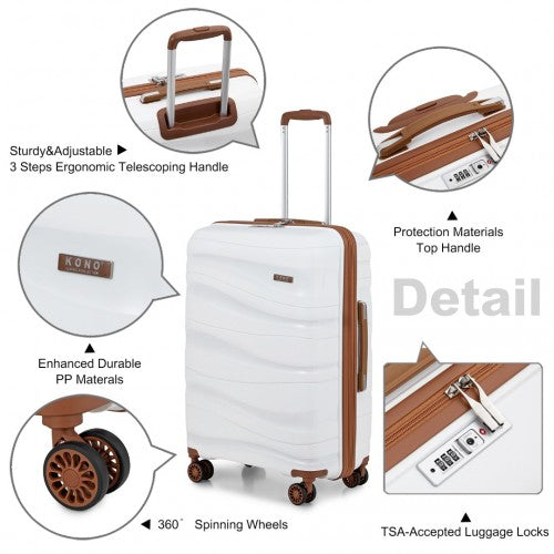 K2094L - Kono 28 Inch Lightweight Polypropylene Hard Shell Suitcase With TSA Lock - Cream | Neil's Luggage Store