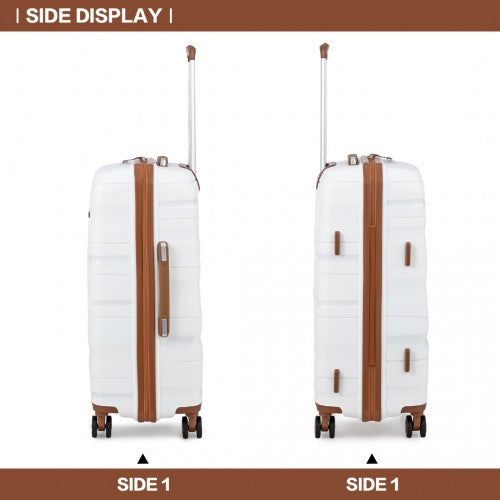 K2094L - Kono 28 Inch Lightweight Polypropylene Hard Shell Suitcase With TSA Lock - Cream | Neil's Luggage Store
