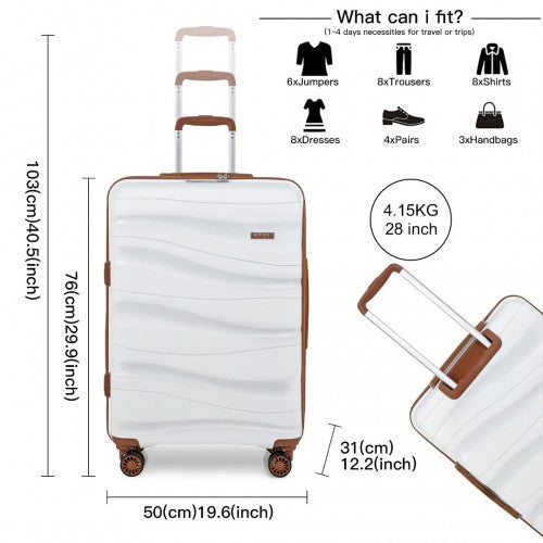 K2094L - Kono 28 Inch Lightweight Polypropylene Hard Shell Suitcase With TSA Lock - Cream | Neil's Luggage Store