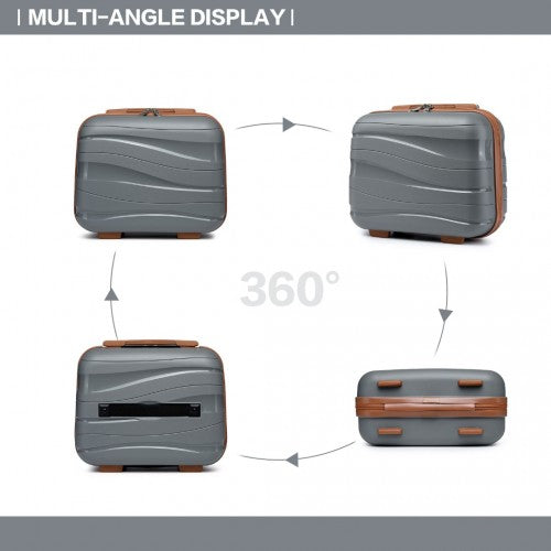 K2094L - Kono Lightweight Polypropylene Hard Shell 4 Piece Suitcase Set With TSA Lock And Vanity Case - Grey And Brown | Neil's Luggage Store