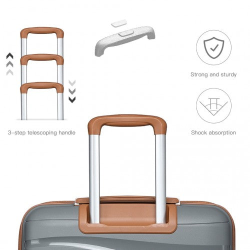 K2094L - Kono 14/20 Inch Lightweight Polypropylene Hard Shell 2 Piece Suitcase Set With TSA Lock And Vanity Case - Grey And Brown | Neil's Luggage Store