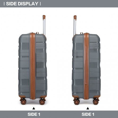 K2094L - Kono 14/20 Inch Lightweight Polypropylene Hard Shell 2 Piece Suitcase Set With TSA Lock And Vanity Case - Grey And Brown | Neil's Luggage Store