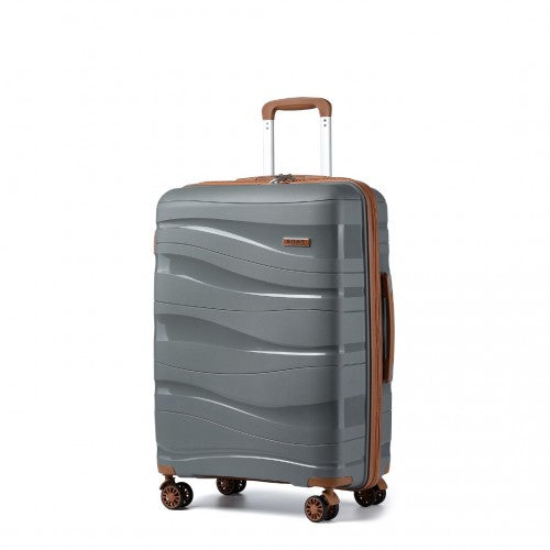K2094L - Kono 28 Inch Lightweight Polypropylene Hard Shell Suitcase With TSA Lock - Grey And Brown | Neil's Luggage Store