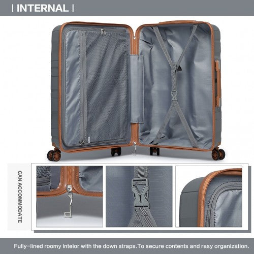 K2094L - Kono 24 Inch Lightweight Polypropylene Hard Shell Suitcase With TSA Lock - Grey And Brown