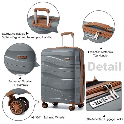 K2094L - Kono 28 Inch Lightweight Polypropylene Hard Shell Suitcase With TSA Lock - Grey And Brown | Neil's Luggage Store