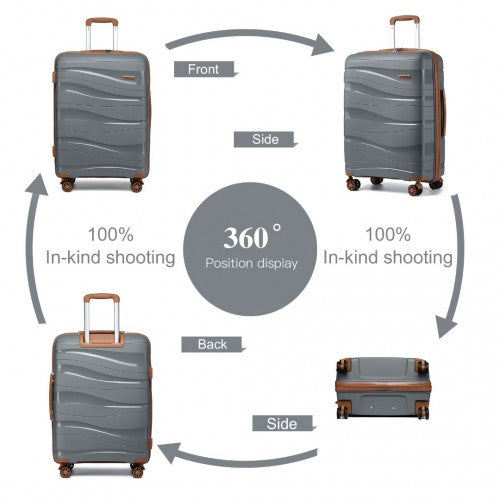 K2094L - Kono 28 Inch Lightweight Polypropylene Hard Shell Suitcase With TSA Lock - Grey And Brown | Neil's Luggage Store