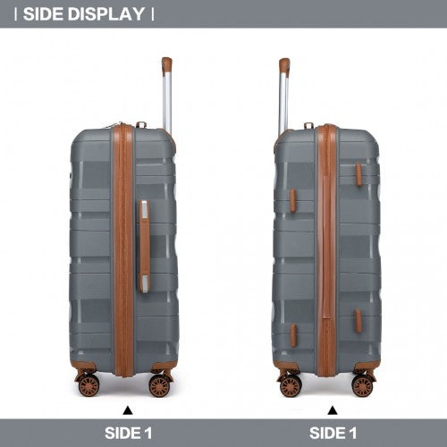 K2094L - Kono 28 Inch Lightweight Polypropylene Hard Shell Suitcase With TSA Lock - Grey And Brown | Neil's Luggage Store