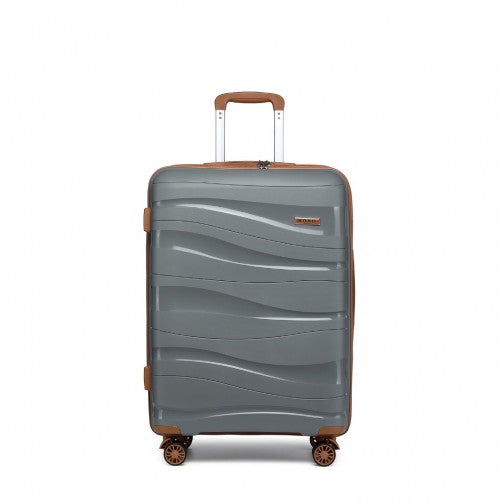 K2094L - Kono 28 Inch Lightweight Polypropylene Hard Shell Suitcase With TSA Lock - Grey And Brown | Neil's Luggage Store