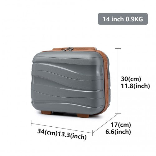 K2094L - Kono 14 Inch Lightweight Polypropylene Hard Shell Vanity Case - Grey And Brown | Neil's Luggage Store