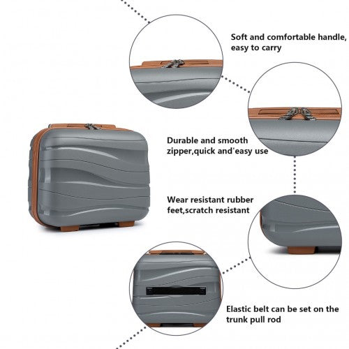 K2094L - Kono 14 Inch Lightweight Polypropylene Hard Shell Vanity Case - Grey And Brown | Neil's Luggage Store