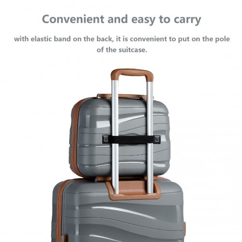 K2094L - Kono 14 Inch Lightweight Polypropylene Hard Shell Vanity Case - Grey And Brown | Neil's Luggage Store