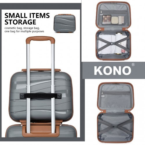 K2094L - Kono 14 Inch Lightweight Polypropylene Hard Shell Vanity Case - Grey And Brown | Neil's Luggage Store