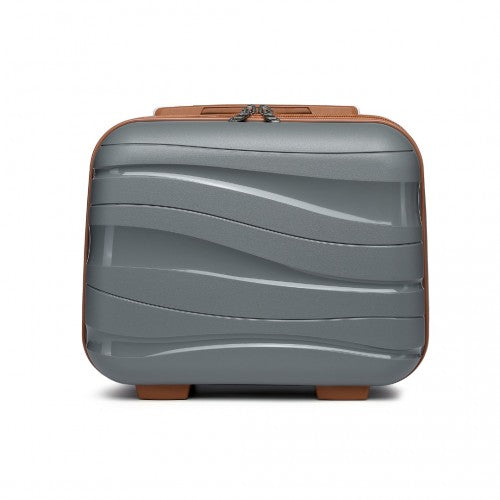 K2094L - Kono 14 Inch Lightweight Polypropylene Hard Shell Vanity Case - Grey And Brown | Neil's Luggage Store
