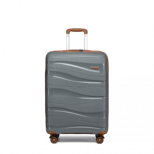 K2094L - Kono 20 Inch Lightweight Polypropylene Hard Shell Suitcase With TSA Lock - Grey And Brown | Neil's Luggage Store