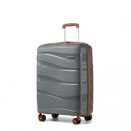K2094L - Kono 20 Inch Lightweight Polypropylene Hard Shell Suitcase With TSA Lock - Grey And Brown | Neil's Luggage Store