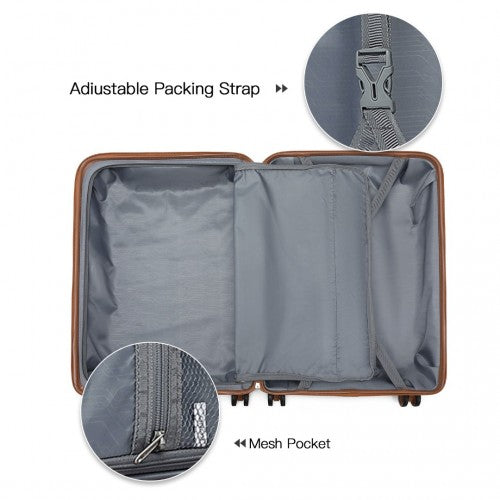 K2094L - Kono 20 Inch Lightweight Polypropylene Hard Shell Suitcase With TSA Lock - Grey And Brown | Neil's Luggage Store