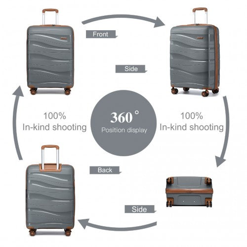 K2094L - Kono 20 Inch Lightweight Polypropylene Hard Shell Suitcase With TSA Lock - Grey And Brown | Neil's Luggage Store