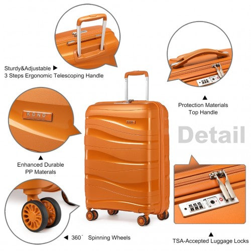 K2094L - Kono 20 Inch Lightweight Polypropylene Hard Shell Suitcase With TSA Lock - Orange | Neil's Luggage Store