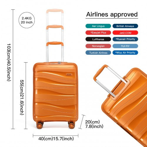 K2094L - Kono 20 Inch Lightweight Polypropylene Hard Shell Suitcase With TSA Lock - Orange | Neil's Luggage Store