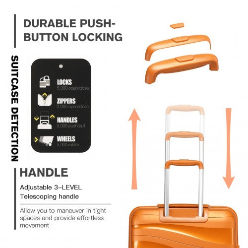 K2094L - Kono 24 Inch Lightweight Polypropylene Hard Shell Suitcase With TSA Lock - Orange | Neil's Luggage Store