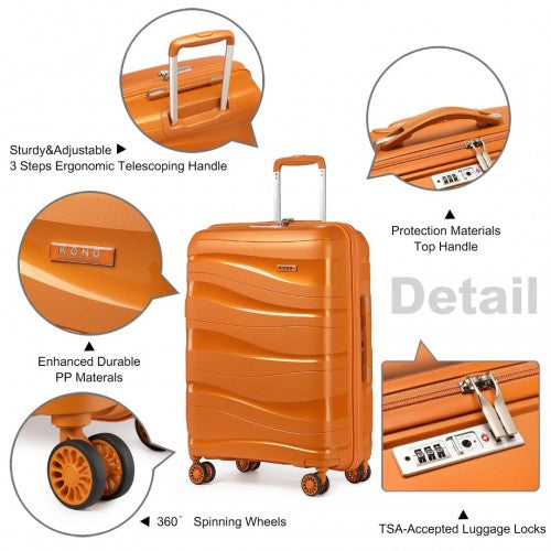 K2094L - Kono 24 Inch Lightweight Polypropylene Hard Shell Suitcase With TSA Lock - Orange | Neil's Luggage Store