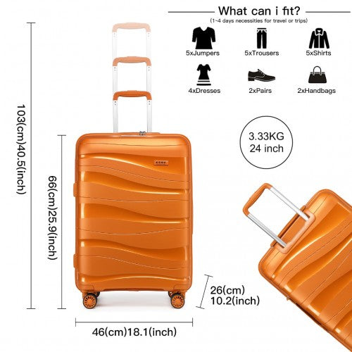 K2094L - Kono 24 Inch Lightweight Polypropylene Hard Shell Suitcase With TSA Lock - Orange | Neil's Luggage Store