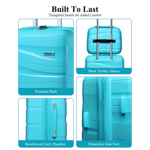 Kono 24 Inch Lightweight Polypropylene Hard Shell Suitcase With TSA Lock Blue | Neil's Luggage Store