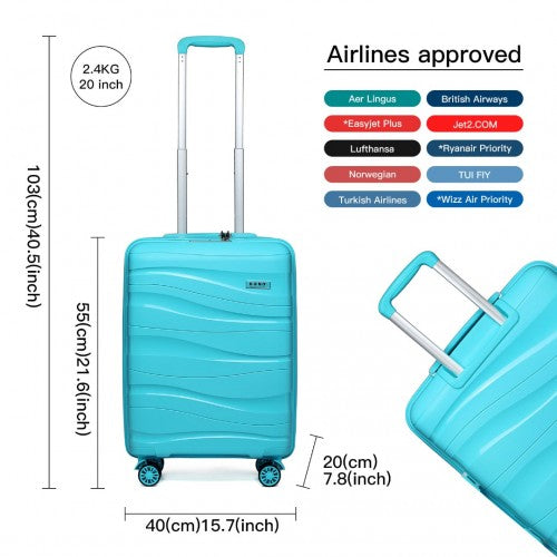 K2094L - Kono 20 Inch Lightweight Polypropylene Hard Shell Suitcase With TSA Lock - Blue | Neil's Luggage Store