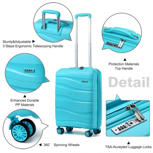 K2094L - Kono 20 Inch Lightweight Polypropylene Hard Shell Suitcase With TSA Lock - Blue | Neil's Luggage Store