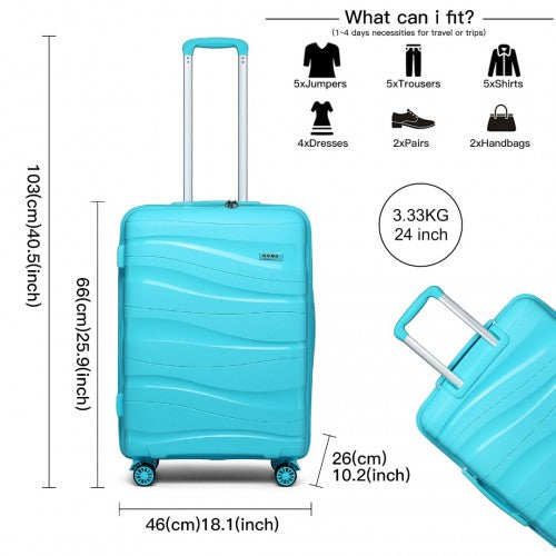 Kono 24 Inch Lightweight Polypropylene Hard Shell Suitcase With TSA Lock Blue | Neil's Luggage Store