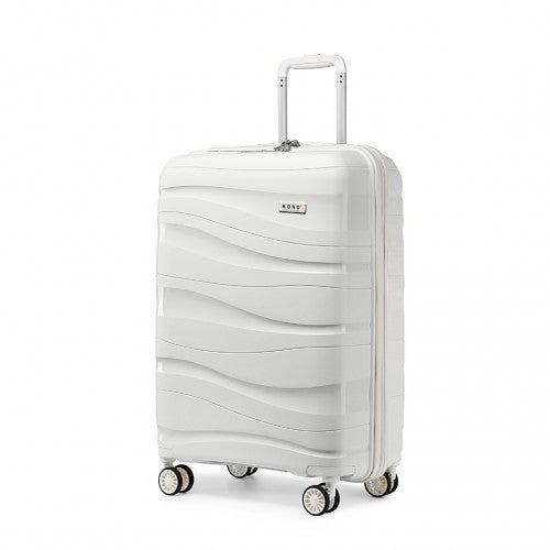 K2094L - Kono 20 Inch Lightweight Polypropylene Hard Shell Suitcase With TSA Lock - Cream White | Neil's Luggage Store