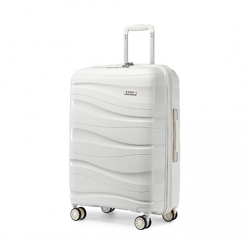 K2094L - Kono 24 Inch Lightweight Polypropylene Hard Shell Suitcase With TSA Lock - Cream White | Neil's Luggage Store