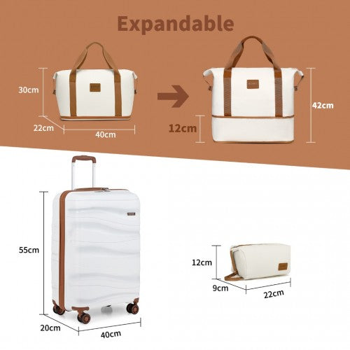 K2094L+EA2212 - Kono 20 Inch Polypropylene Cabin Size Suitcase 3 Piece Travel Set with Weekend Bag and Toiletry Bag - Cream | Neil's Luggage Store
