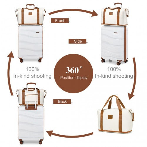 K2094L+EA2212 - Kono 20 Inch Polypropylene Cabin Size Suitcase 3 Piece Travel Set with Weekend Bag and Toiletry Bag - Cream | Neil's Luggage Store
