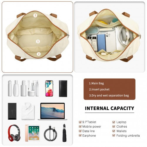 K2094L+EA2212 - Kono 20 Inch Polypropylene Cabin Size Suitcase 3 Piece Travel Set with Weekend Bag and Toiletry Bag - Cream | Neil's Luggage Store