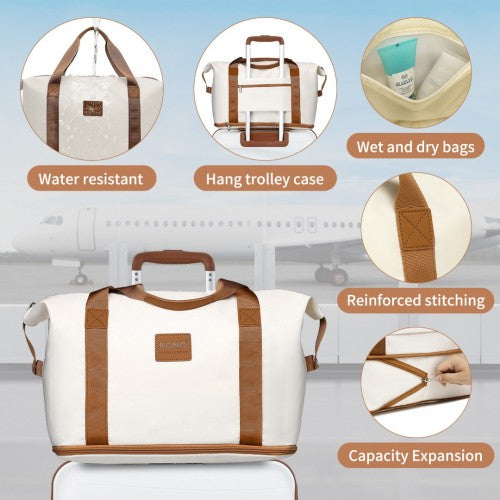 K2094L+EA2212 - Kono 20 Inch Polypropylene Cabin Size Suitcase 3 Piece Travel Set with Weekend Bag and Toiletry Bag - Cream | Neil's Luggage Store