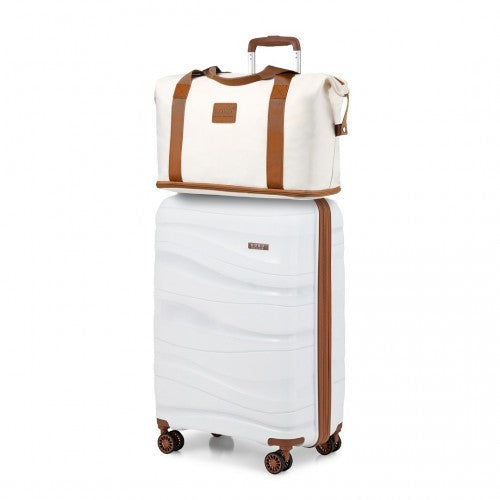 K2094L+EA2212 - Kono 20 Inch Polypropylene Cabin Size Suitcase 3 Piece Travel Set with Weekend Bag and Toiletry Bag - Cream | Neil's Luggage Store