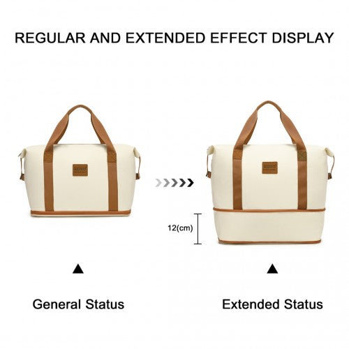 K2094L+EA2212 - Kono 20 Inch Polypropylene Cabin Size Suitcase 3 Piece Travel Set with Weekend Bag and Toiletry Bag - Cream | Neil's Luggage Store
