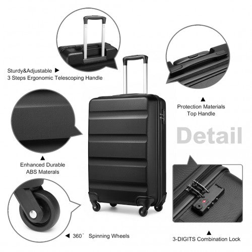 K2191L - Kono 19 Inch Cabin Size Carry On Suitcase - Streamlined Lightweight ABS Hardshell with Secure TSA Lock - Black | Neil's Luggage Store
