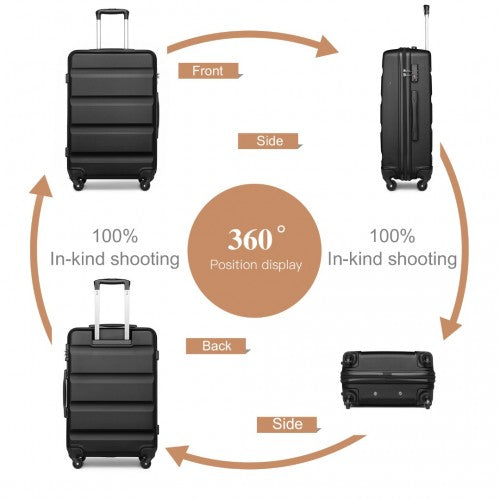 K2191L - Kono 24 Inch Check in Luggage - Streamlined ABS Hardshell Suitcase with Secure TSA Lock - Black | Neil's Luggage Store