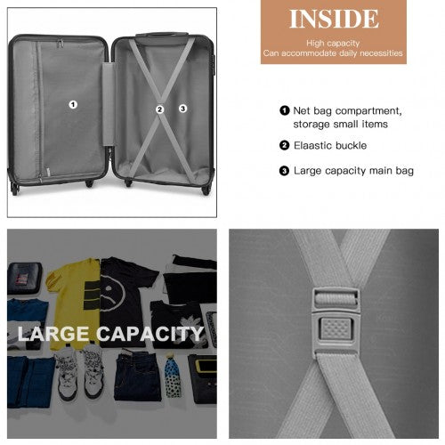 K2191L - Kono 24 Inch Check in Luggage - Streamlined ABS Hardshell Suitcase with Secure TSA Lock - Grey | Neil's Luggage Store