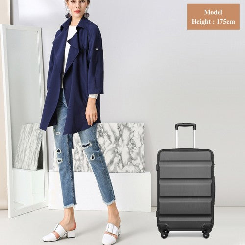 K2191L - Kono 24 Inch Check in Luggage - Streamlined ABS Hardshell Suitcase with Secure TSA Lock - Grey | Neil's Luggage Store