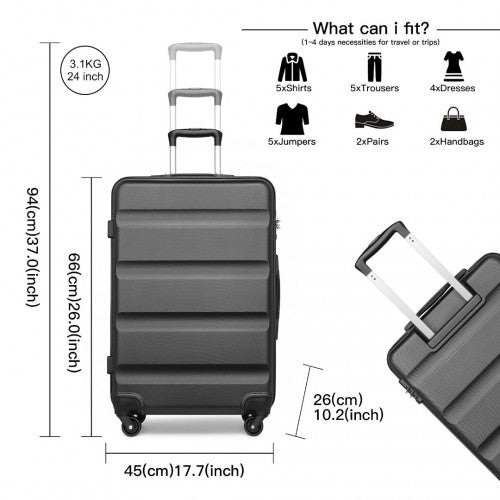 K2191L - Kono 24 Inch Check in Luggage - Streamlined ABS Hardshell Suitcase with Secure TSA Lock - Grey | Neil's Luggage Store