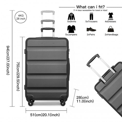 K2191L - Kono 28 Inch Check in Luggage - Streamlined ABS Hardshell Suitcase with Secure TSA Lock - Grey | Neil's Luggage Store