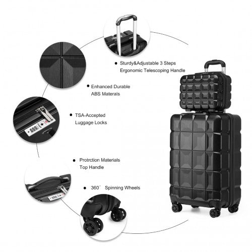 K2292L - Kono 13/20 Inch Lightweight Hard Shell ABS Cabin Suitcase With TSA Lock And Vanity Case - Black | Neil's Luggage Store
