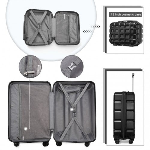 K2292L - Kono 13/20 Inch Lightweight Hard Shell ABS Cabin Suitcase With TSA Lock And Vanity Case - Black | Neil's Luggage Store