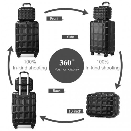 K2292L - Kono 13/20 Inch Lightweight Hard Shell ABS Cabin Suitcase With TSA Lock And Vanity Case - Black | Neil's Luggage Store