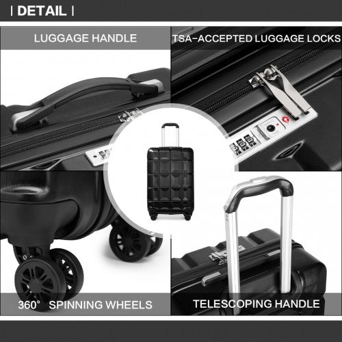 K2292L - Kono 20 Inch Lightweight Hard Shell ABS Luggage Cabin Suitcase With TSA Lock - Black | Neil's Luggage Store